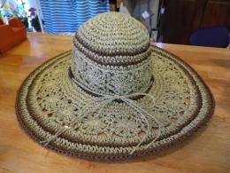 ペーパーフラワーレースハット　つば広ハット　ブラウン